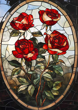 Stained Glass Red Roses