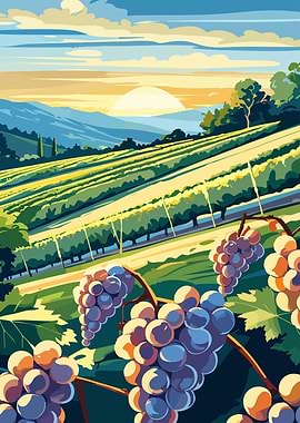Vineyard Landscape at Sunset