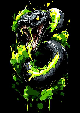 Aggressive Snake with Green Liquid