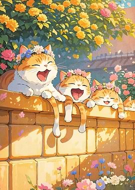 Happy Cats with Flower Crowns