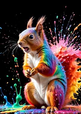 Color Splash Squirrel with Paint Splatter
