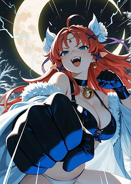 Anime Girl with Red Hair and Fangs