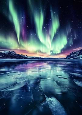 Aurora Borealis over Frozen Landscape