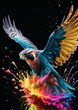 Blue Paint Splash Falcon in Flight