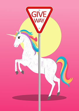 Unicorn with Give Way Sign