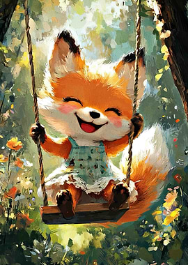 Happy Fox on a Swing