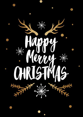 Happy Merry Christmas Black and Gold