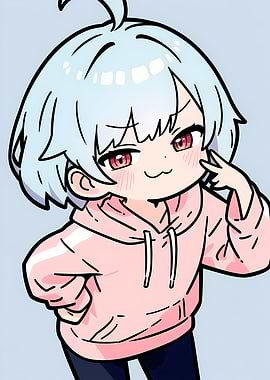 Cute Anime Character with Pink Hoodie