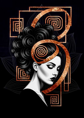 Elegant Woman with Geometric Copper Accents