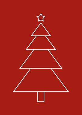 Minimalist Christmas Tree on Red Background