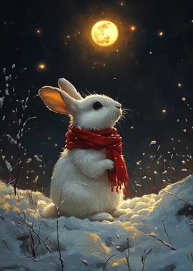 Winter Rabbit with Red Scarf
