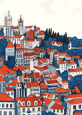 Red-Roofed Cityscape Illustration