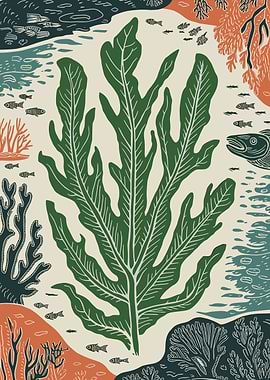 Underwater Seaweed and Fish Illustration