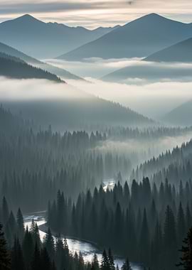 Misty Mountain Forest Landscape
