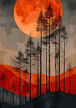 Blood Moon Forest Landscape