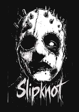 Slipknot Mask Black and White Art