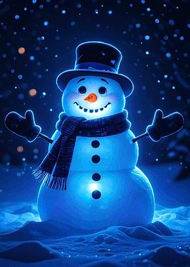 Glowing Snowman in Winter Night
