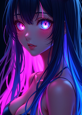 Anime Girl with Neon Hair