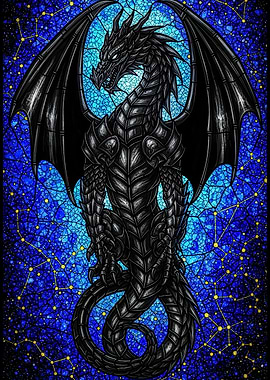 Black Dragon Stained Glass Constellation Art