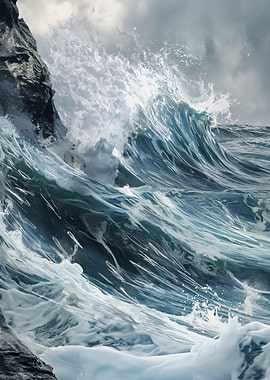 Crashing Waves on Rocky Shoreline