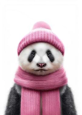 Cozy Panda in Pink Winter Outfit
