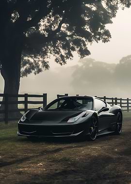 Black car on Foggy Morning
