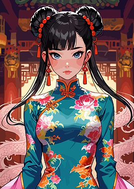 Anime Girl in Traditional Chinese Dress