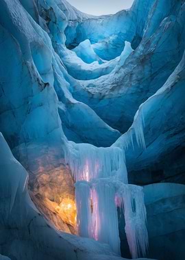 Ice Cave with Icicles and Light
