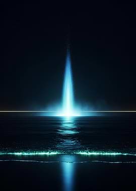 Mystical Blue Light Beam Over Water