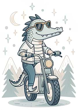 Cool Crocodile on Motorcycle Illustration