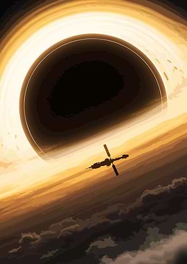 Black Hole and Spaceship Illustration