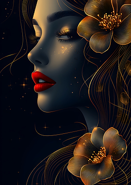 Elegant Woman with Golden Floral Accents