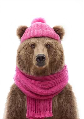 Bear with Pink Hat and Scarf