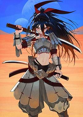 Anime Warrior Girl with Swords