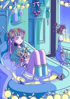 Girl in Bathtub with Flowers