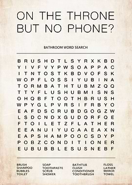 On The Throne But No Phone - Bathroom Word Search
