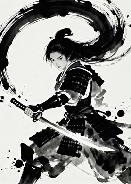 Samurai Warrior Ink Painting