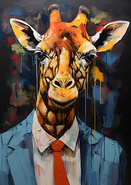 Giraffe in a Suit Painting