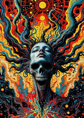 Psychedelic Abstract Skull and Woman Portrait