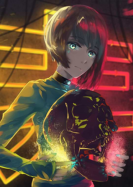 Anime Girl with Skull and Neon