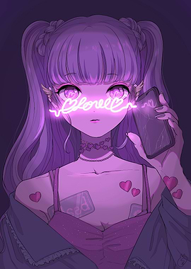 Anime Girl with Neon Love Sign