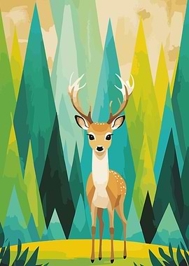 Deer in Abstract Forest Illustration