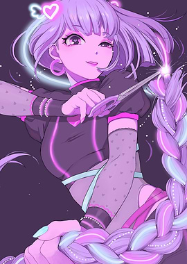 Anime Girl with Scissors and Braid