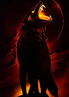 Fiery Howling Wolf Silhouette