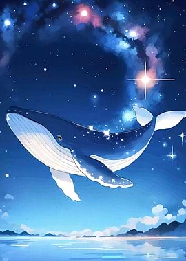 Whale Starry Night Sky