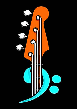 Bass Guitar and Clef Illustration