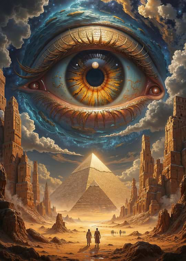 Surreal Eye over Egyptian Pyramids