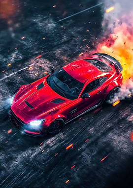 Red Sports Car Drifting