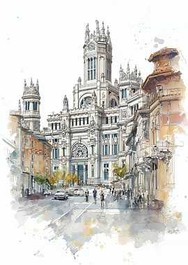 Madrid Cityscape Watercolor Painting