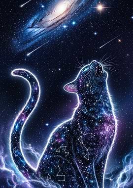 Celestial Cat Howling at Galaxy
